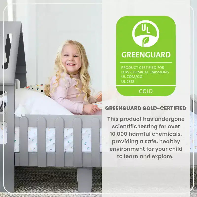 Cama baja con forma de Casa Blanca para niños pequeños, 1 plaza, madera de pino