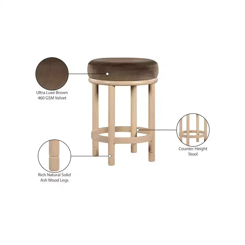 Taburete de mostrador de terciopelo marrón – Sin brazos, 1 asiento