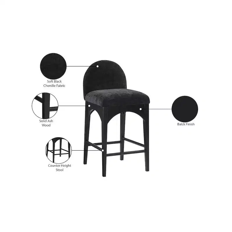 Meridian Furniture, Taburete Waldorf de tela chenilla negra