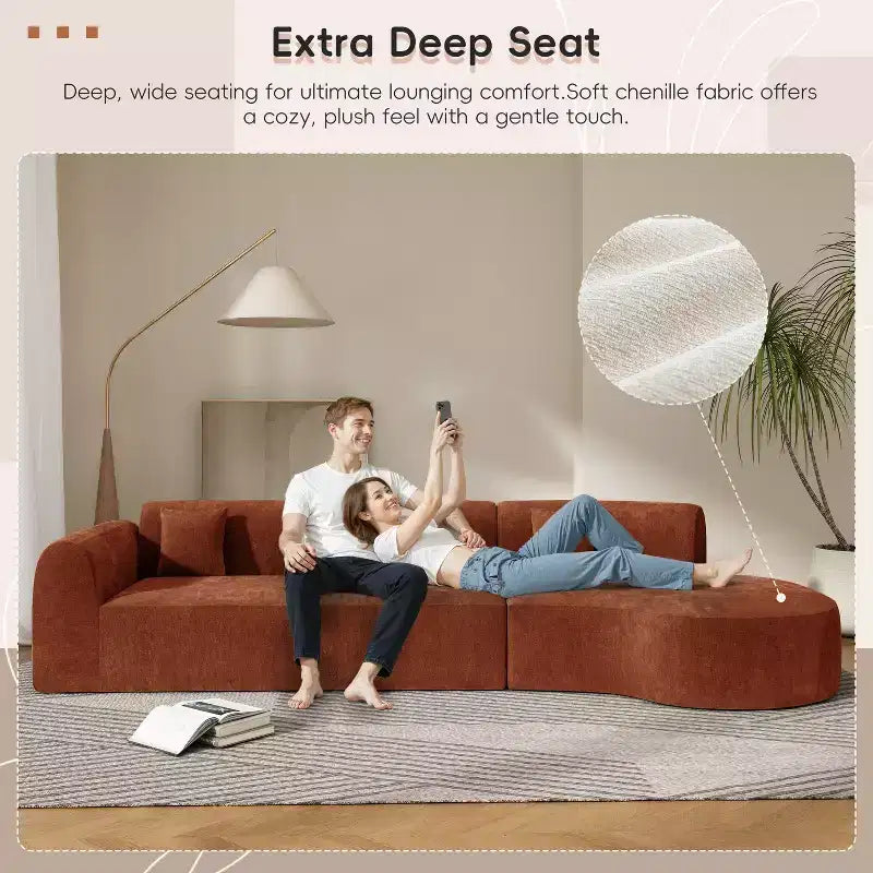 Sofá seccional curvo de 4 plazas beige/marrón/gris oscuro/verde/naranja