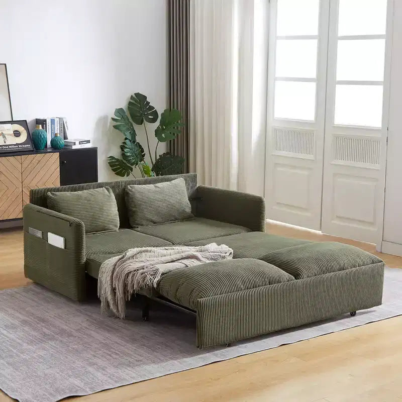 Sofá cama convertible 3 en 1 de pana (negro/gris/verde), para 3 personas
