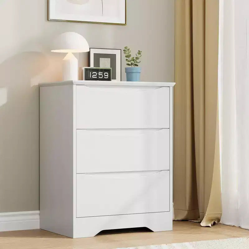 Cómoda de madera de 3 cajones, Negro / Marrón / Caqui / Blanco, Individual