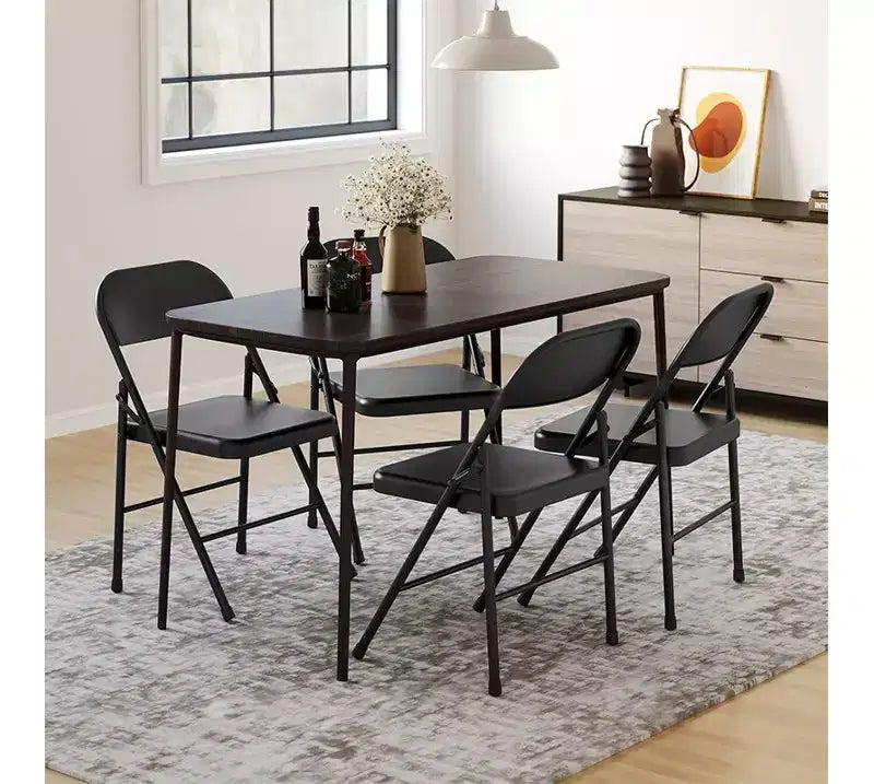 Sillas plegables de metal sin apoyabrazos negras, juego de 4