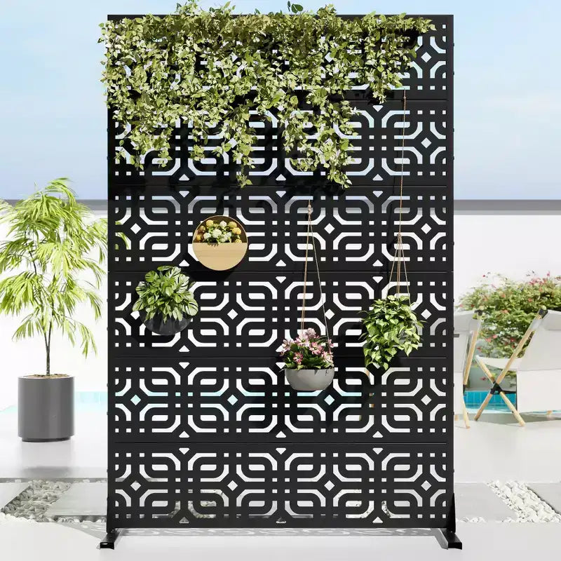 Panel de celosía de metal negro, biombo, 183 cm de alto x 119 cm de ancho, 1 panel