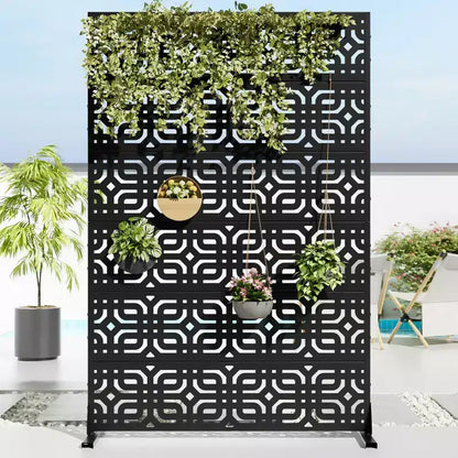 Panel de celosía de metal negro, biombo, 183 cm de alto x 119 cm de ancho, 1 panel