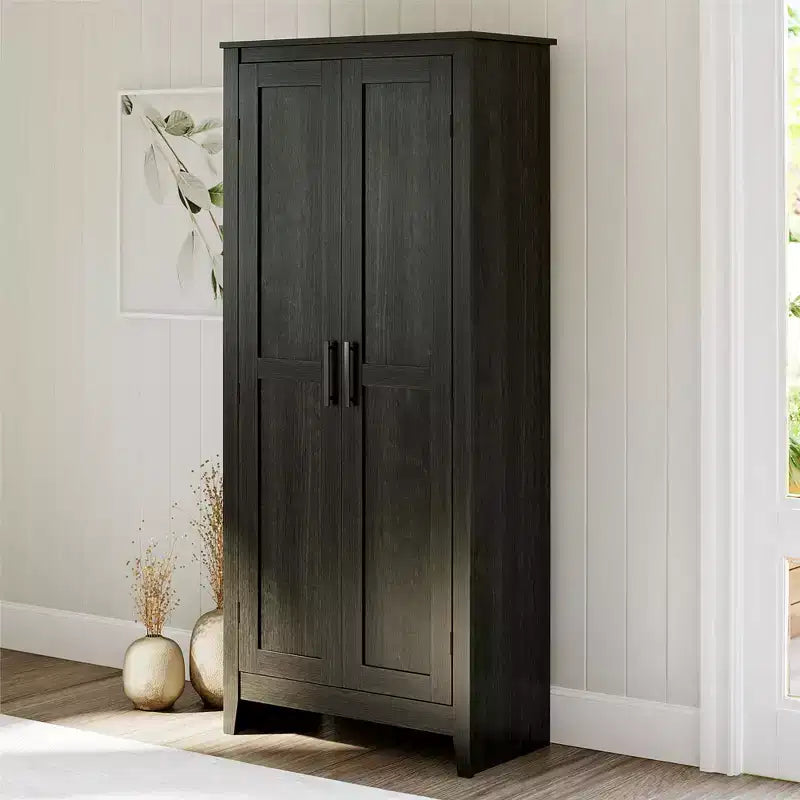 Armario de almacenamiento de 2 puertas con 4 estantes, blanco federal/roble Shadow, montaje para 2 personas