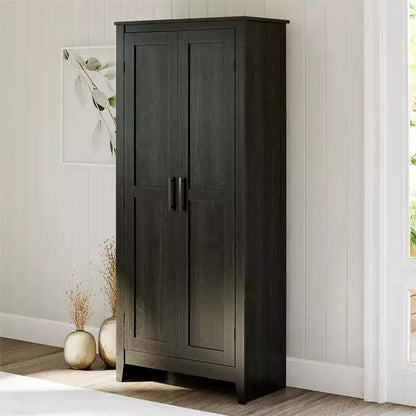 Armario de almacenamiento de 2 puertas con 4 estantes, blanco federal/roble Shadow, montaje para 2 personas
