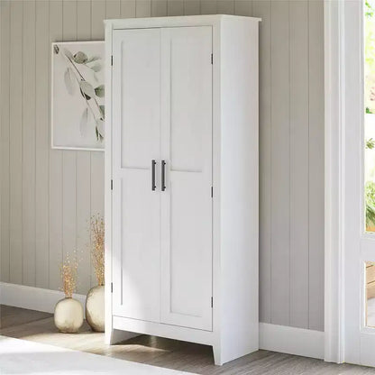 Armario de almacenamiento de 2 puertas con 4 estantes, blanco federal/roble Shadow, montaje para 2 personas