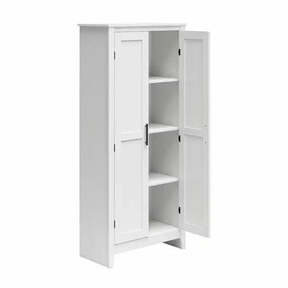 Armario de almacenamiento de 2 puertas con 4 estantes, blanco federal/roble Shadow, montaje para 2 personas