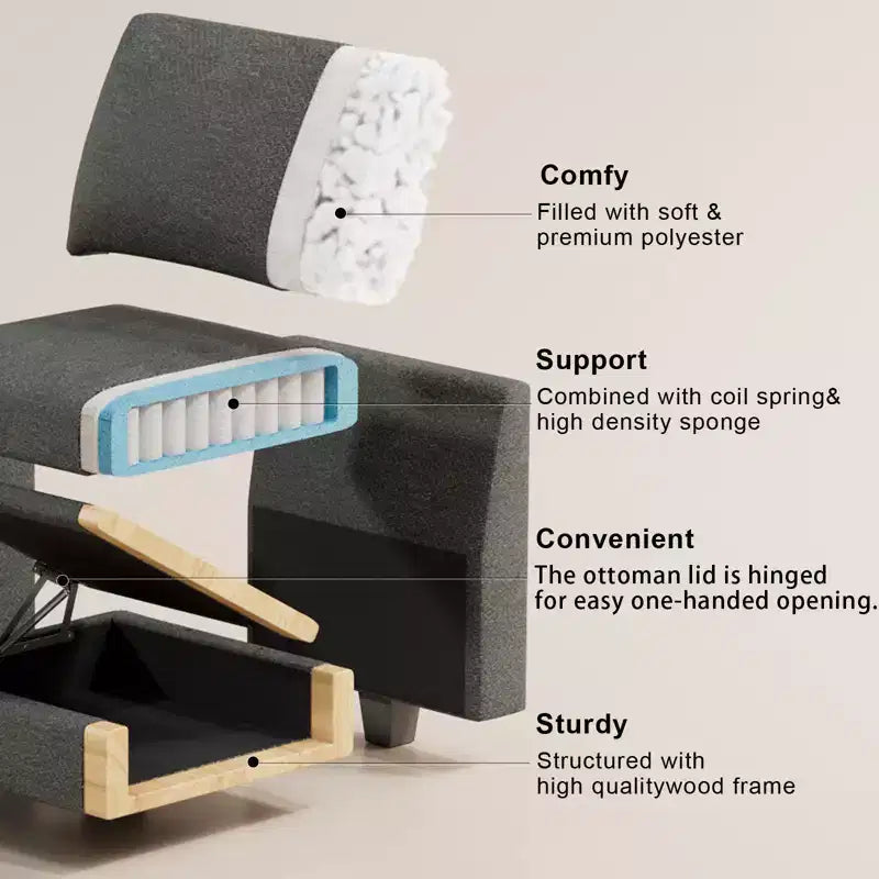 Módulo de asiento esquinero de chenilla, 1 asiento, negro / gris / blanco