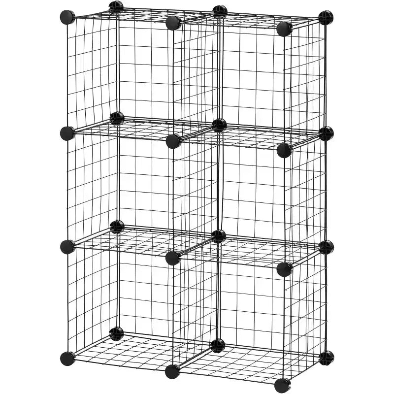 Organizador Modular de Almacenamiento de Rejilla de Alambre Negro de 6 Cubos, Apilable y Expandible, Capacidad de 60 lb