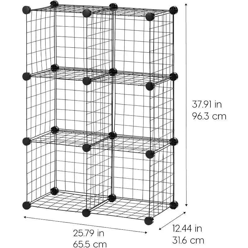 Organizador Modular de Almacenamiento de Rejilla de Alambre Negro de 6 Cubos, Apilable y Expandible, Capacidad de 60 lb
