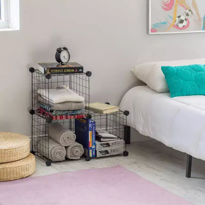 Organizador Modular de Almacenamiento de Rejilla de Alambre Negro de 6 Cubos, Apilable y Expandible, Capacidad de 60 lb