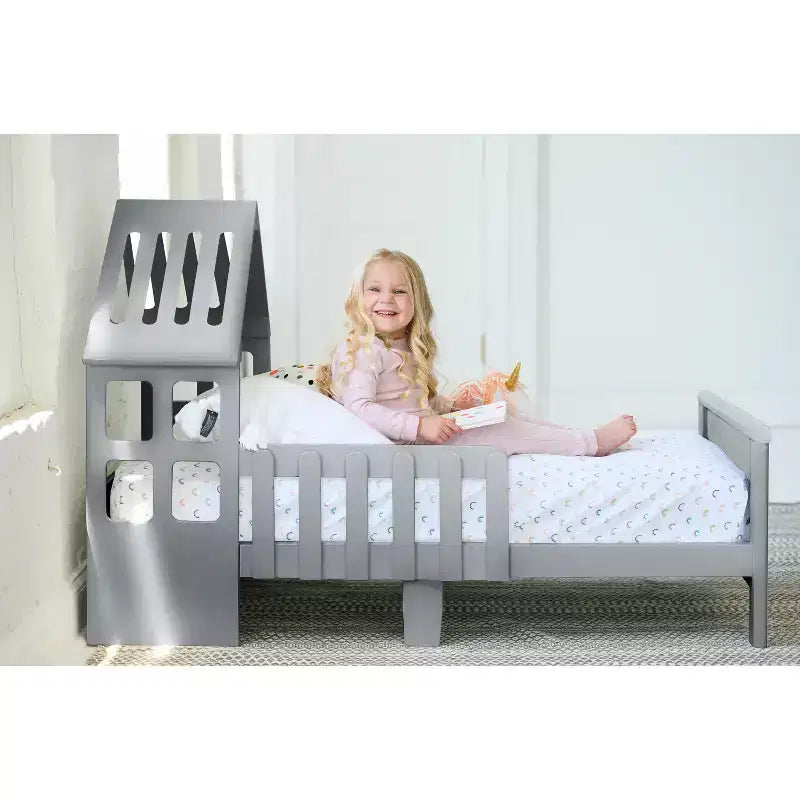 Cama baja con forma de Casa Blanca para niños pequeños, 1 plaza, madera de pino