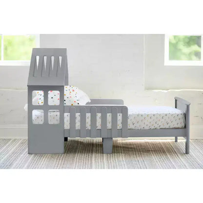 Cama baja con forma de Casa Blanca para niños pequeños, 1 plaza, madera de pino