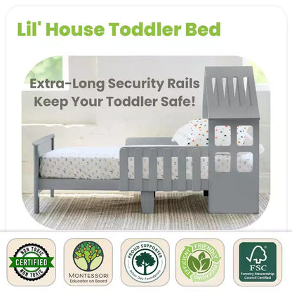 Cama baja con forma de Casa Blanca para niños pequeños, 1 plaza, madera de pino
