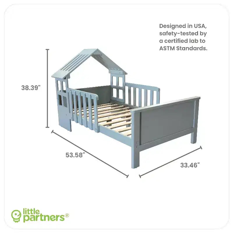 Cama baja con forma de Casa Blanca para niños pequeños, 1 plaza, madera de pino