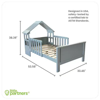 Cama baja con forma de Casa Blanca para niños pequeños, 1 plaza, madera de pino