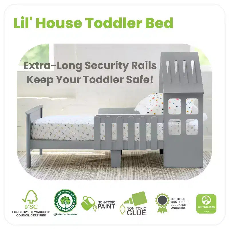 Cama baja con forma de Casa Blanca para niños pequeños, 1 plaza, madera de pino