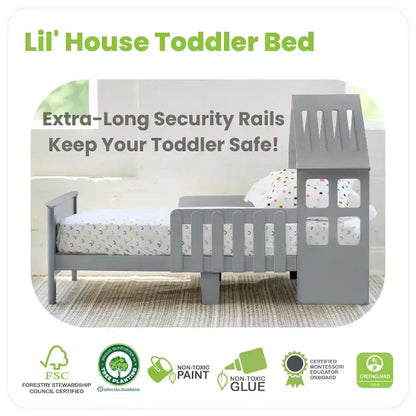 Cama baja con forma de Casa Blanca para niños pequeños, 1 plaza, madera de pino