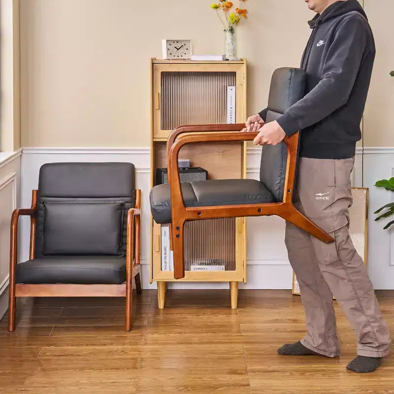 Sillón Individual de Piel Negra, Estilo Mediados de Siglo, 4 Estilos