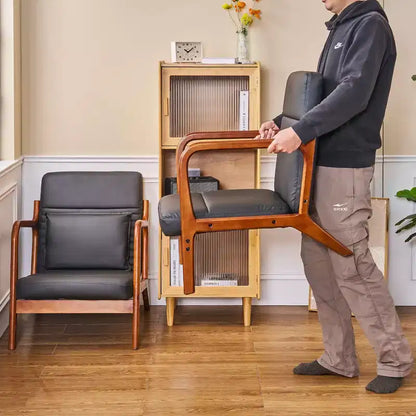 Sillón Individual de Piel Negra, Estilo Mediados de Siglo, 4 Estilos