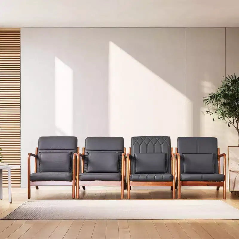 Sillón Individual de Piel Negra, Estilo Mediados de Siglo, 4 Estilos