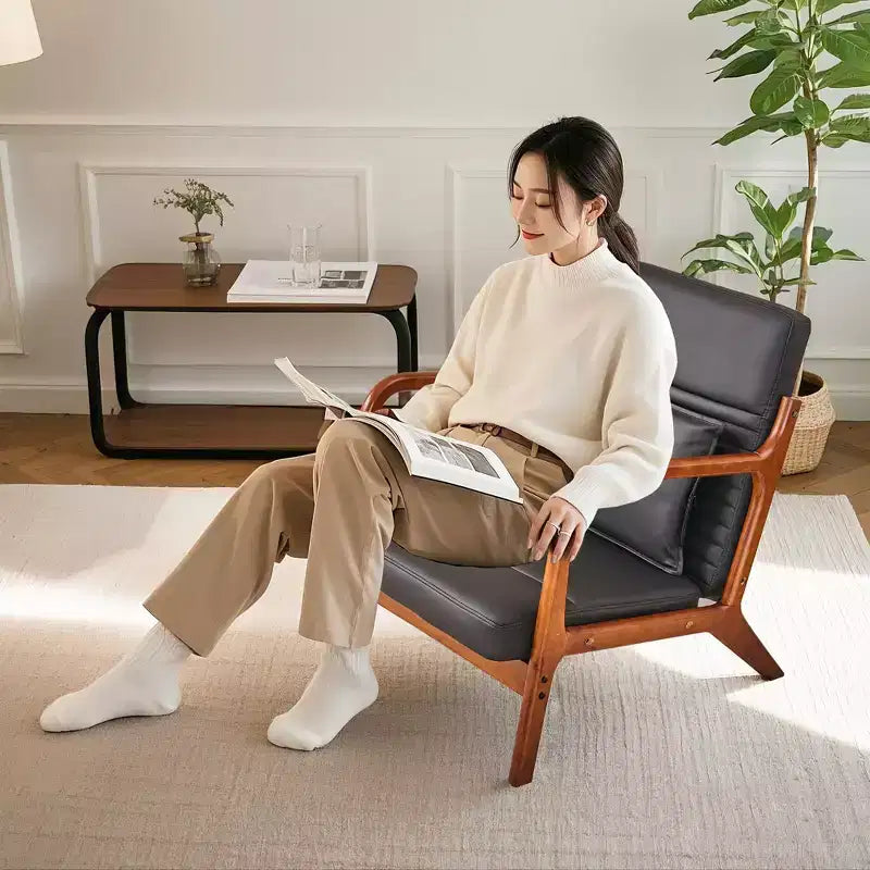 Sillón Individual de Piel Negra, Estilo Mediados de Siglo, 4 Estilos