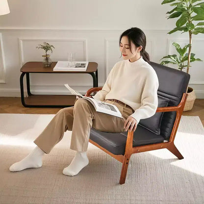 Sillón Individual de Piel Negra, Estilo Mediados de Siglo, 4 Estilos