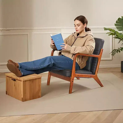 Sillón Individual de Piel Negra, Estilo Mediados de Siglo, 4 Estilos