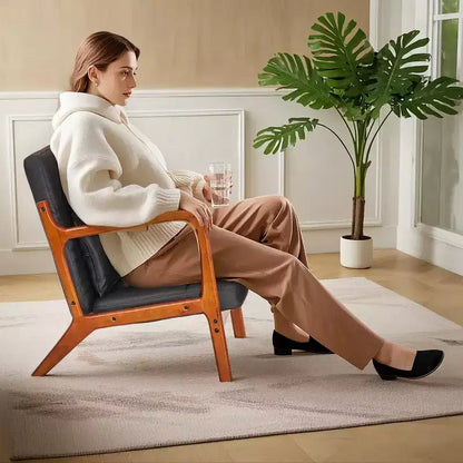 Sillón Individual de Piel Negra, Estilo Mediados de Siglo, 4 Estilos