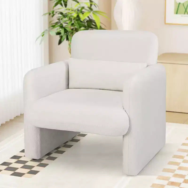Sillón decorativo de chenilla blanca con cojín lumbar, 1/2 plaza