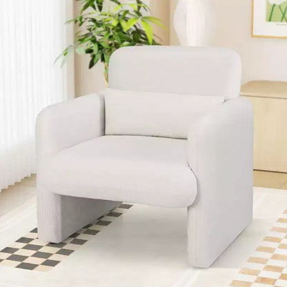 Sillón decorativo de chenilla blanca con cojín lumbar, 1/2 plaza