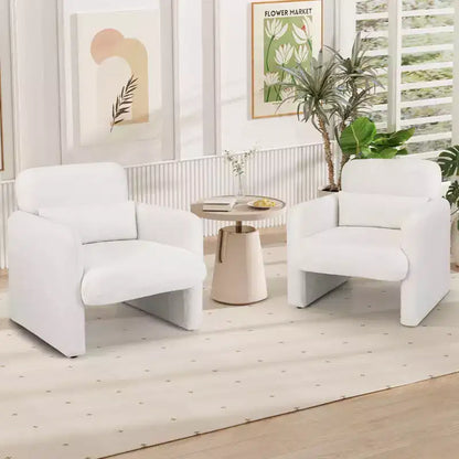 Sillón decorativo de chenilla blanca con cojín lumbar, 1/2 plaza