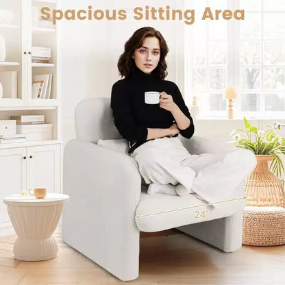 Sillón decorativo de chenilla blanca con cojín lumbar, 1/2 plaza