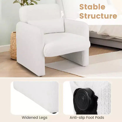 Sillón decorativo de chenilla blanca con cojín lumbar, 1/2 plaza