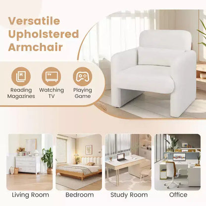 Sillón decorativo de chenilla blanca con cojín lumbar, 1/2 plaza