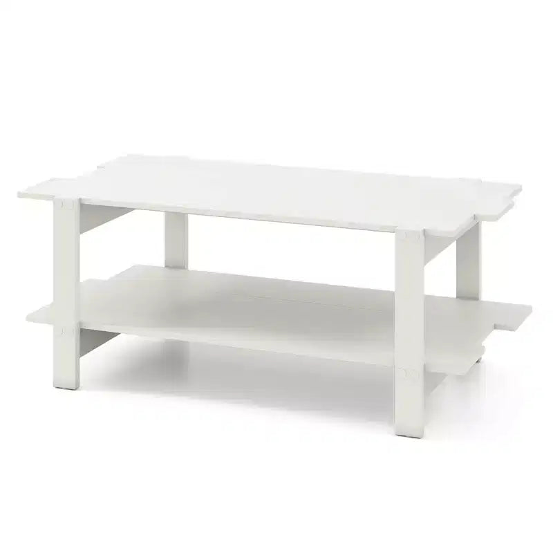 Mesa de centro irregular de 2 niveles, negra/nogal/blanca, estante abierto, uso individual