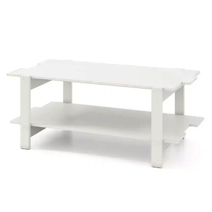 Mesa de centro irregular de 2 niveles, negra/nogal/blanca, estante abierto, uso individual