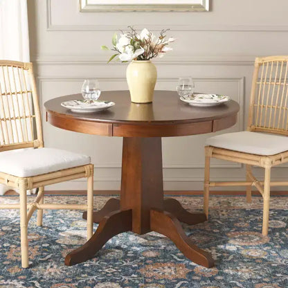 Mesa de comedor redonda con pedestal, color marrón, para 4 personas