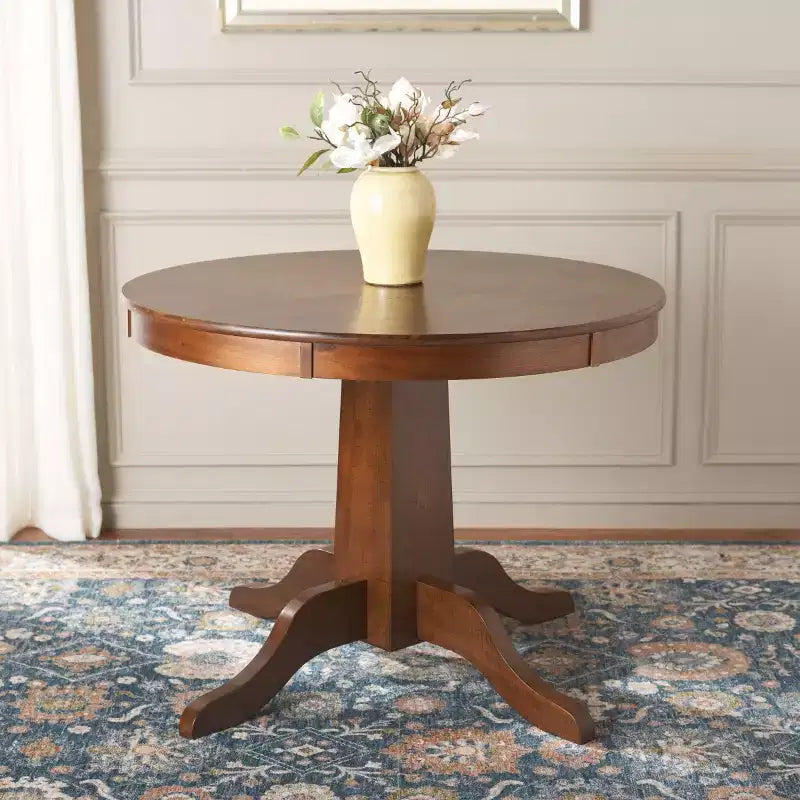 Mesa de comedor redonda con pedestal, color marrón, para 4 personas