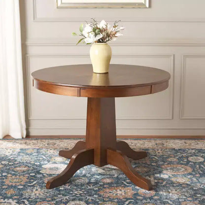 Mesa de comedor redonda con pedestal, color marrón, para 4 personas