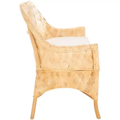 Banco sofá de fibra trenzada, natural/blanco, 2 plazas