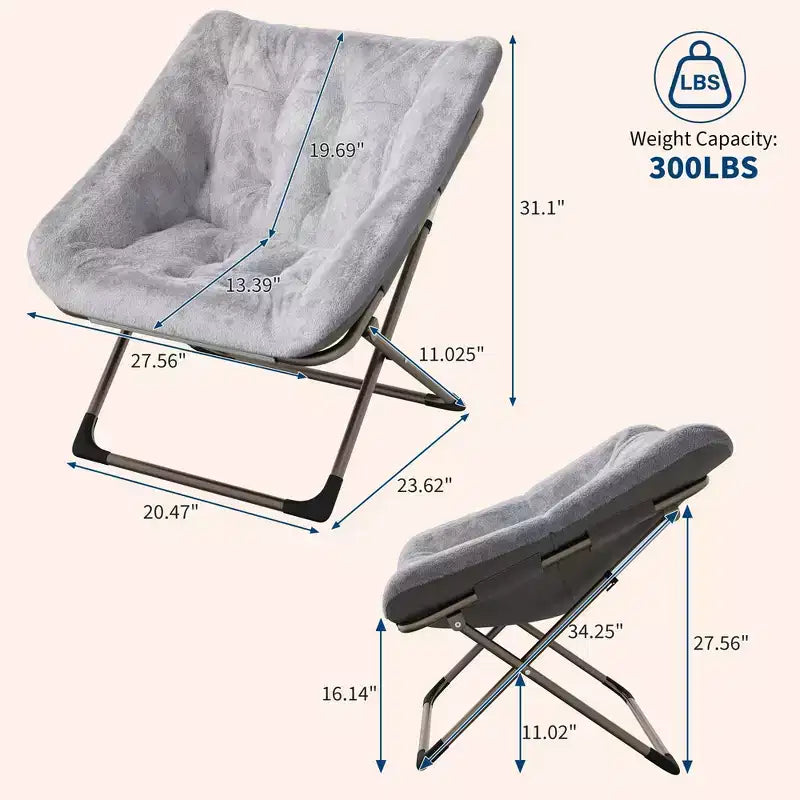 Sillón plegable tipo platillo de piel sintética gris, asiento individual, tapizado