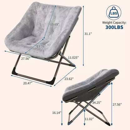 Sillón plegable tipo platillo de piel sintética gris, asiento individual, tapizado