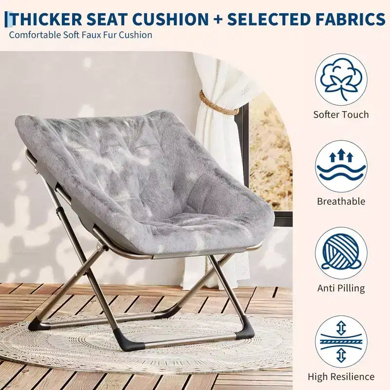 Sillón plegable tipo platillo de piel sintética gris, asiento individual, tapizado