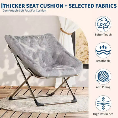 Sillón plegable tipo platillo de piel sintética gris, asiento individual, tapizado