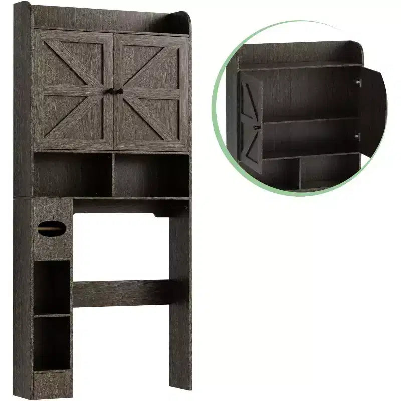 Armario de almacenamiento gris/blanco para inodoro con puerta corrediza y portarrollos, montaje por 1 persona