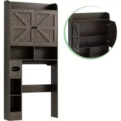 Armario de almacenamiento gris/blanco para inodoro con puerta corrediza y portarrollos, montaje por 1 persona