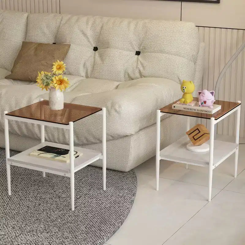 Mesa auxiliar de cristal templado, cuadrada de 4 patas, juego de 2